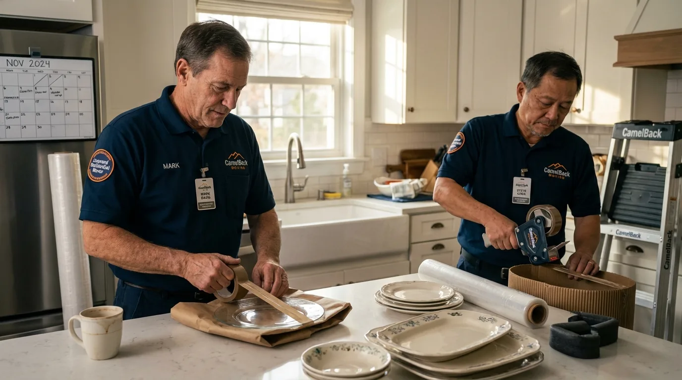 Professional crew packing kitchen dishware in National Park, NJ